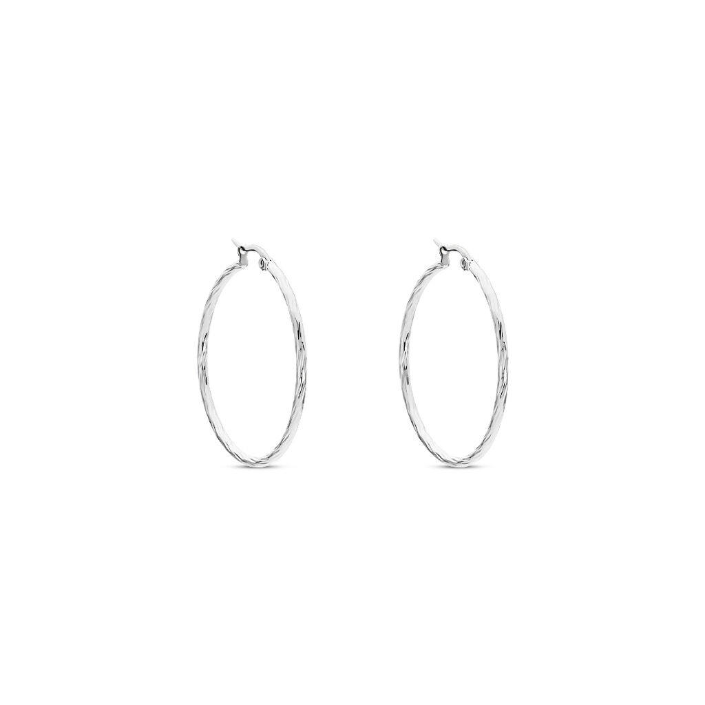 Cr&eacute;oles Esaias Acier Blanc - Boucles d'oreilles cr&eacute;oles Femme | Histoire d&rsquo;Or