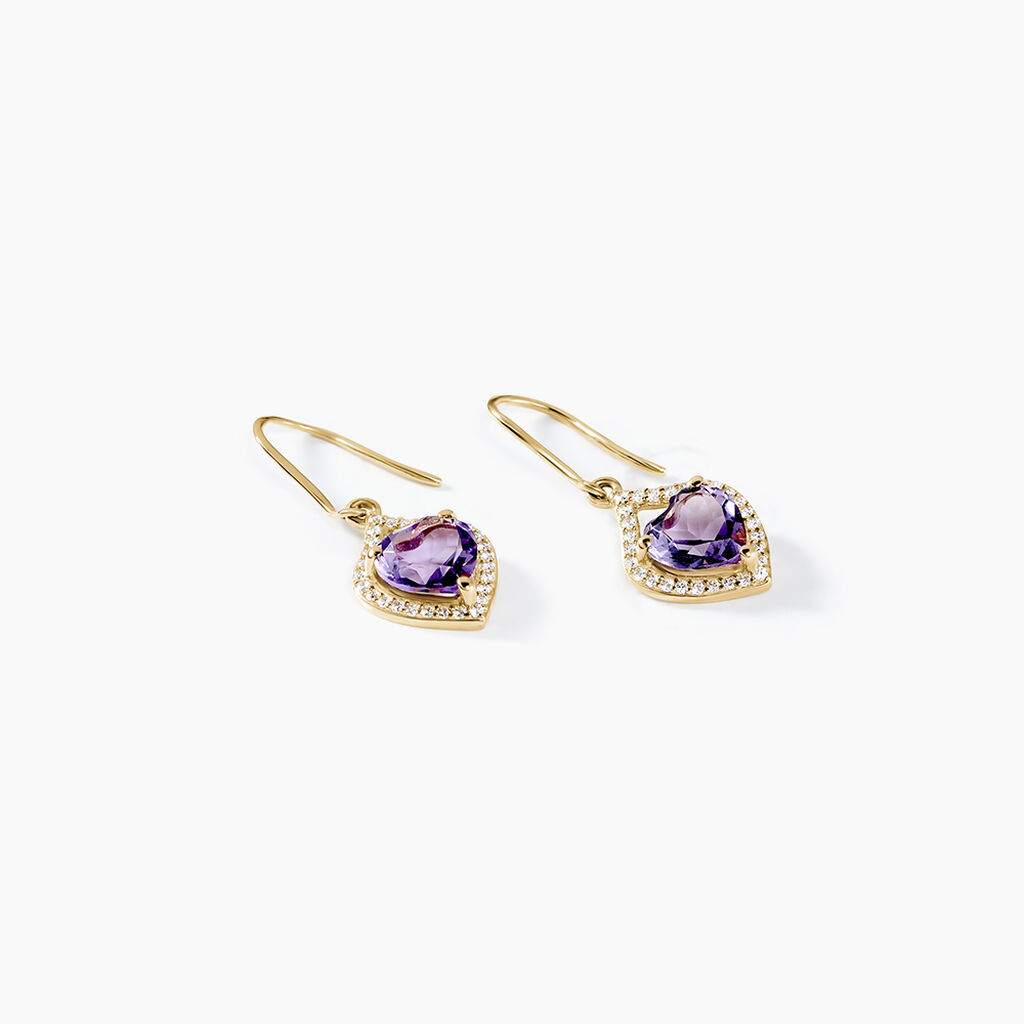 Boucles D'oreilles Pendantes Rosaline Or Jaune Amethyste Et Oxyde - Boucles d'oreilles pendantes Femme | Histoire d’Or
