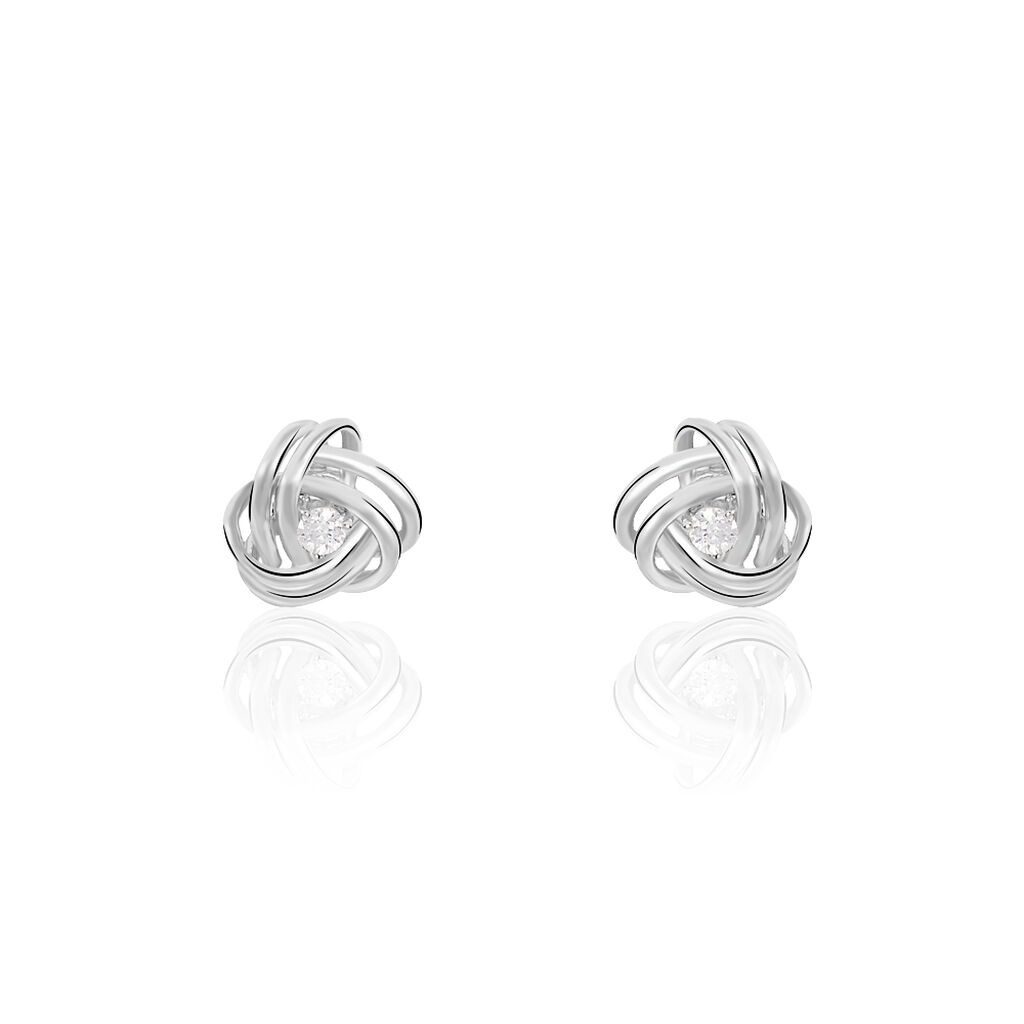Boucles D'oreilles Puces Bouton D'or Argent Blanc Oxyde De Zirconium - Boucles d'oreilles fantaisie Femme | Histoire d’Or