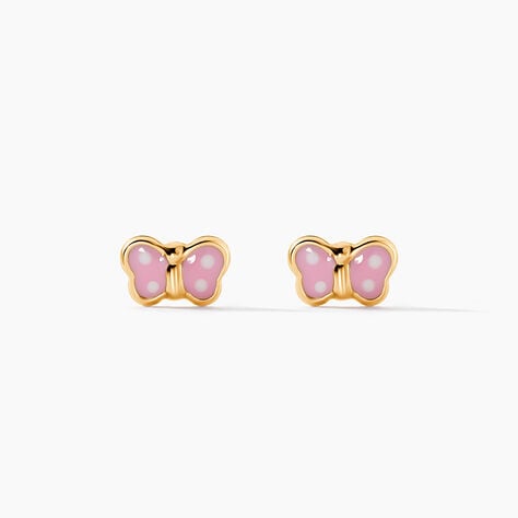 Boucles D'oreilles Puces Papillon Rose Or Jaune - Clous d'oreilles Enfant | Histoire d’Or