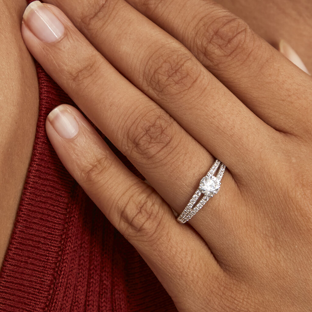 Bague Fina Or Blanc Oxyde De Zirconium - Bagues solitaires Femme | Histoire d’Or