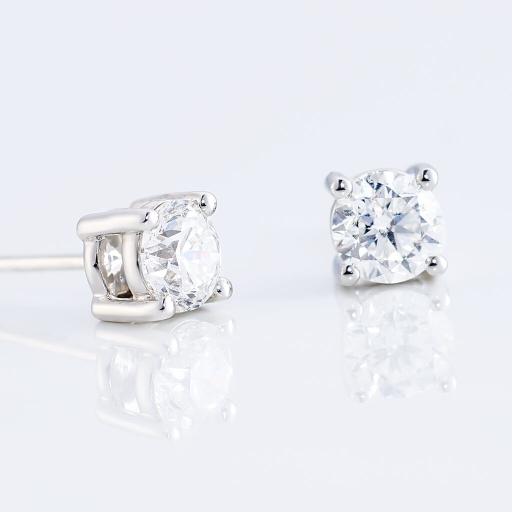 Boucles D'oreilles Puces 4 Griffes Or Blanc Diamant Synthetique - Clous d'oreilles Femme | Histoire d&rsquo;Or