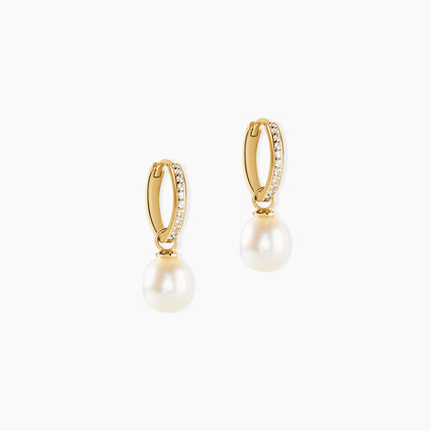 Cr&eacute;oles Anes Argent Dor&eacute; A L'Or 750/1000 Perle De Culture Oxyde De Zirconium - Boucles d'oreilles cr&eacute;oles Femme | Histoire d&rsquo;Or