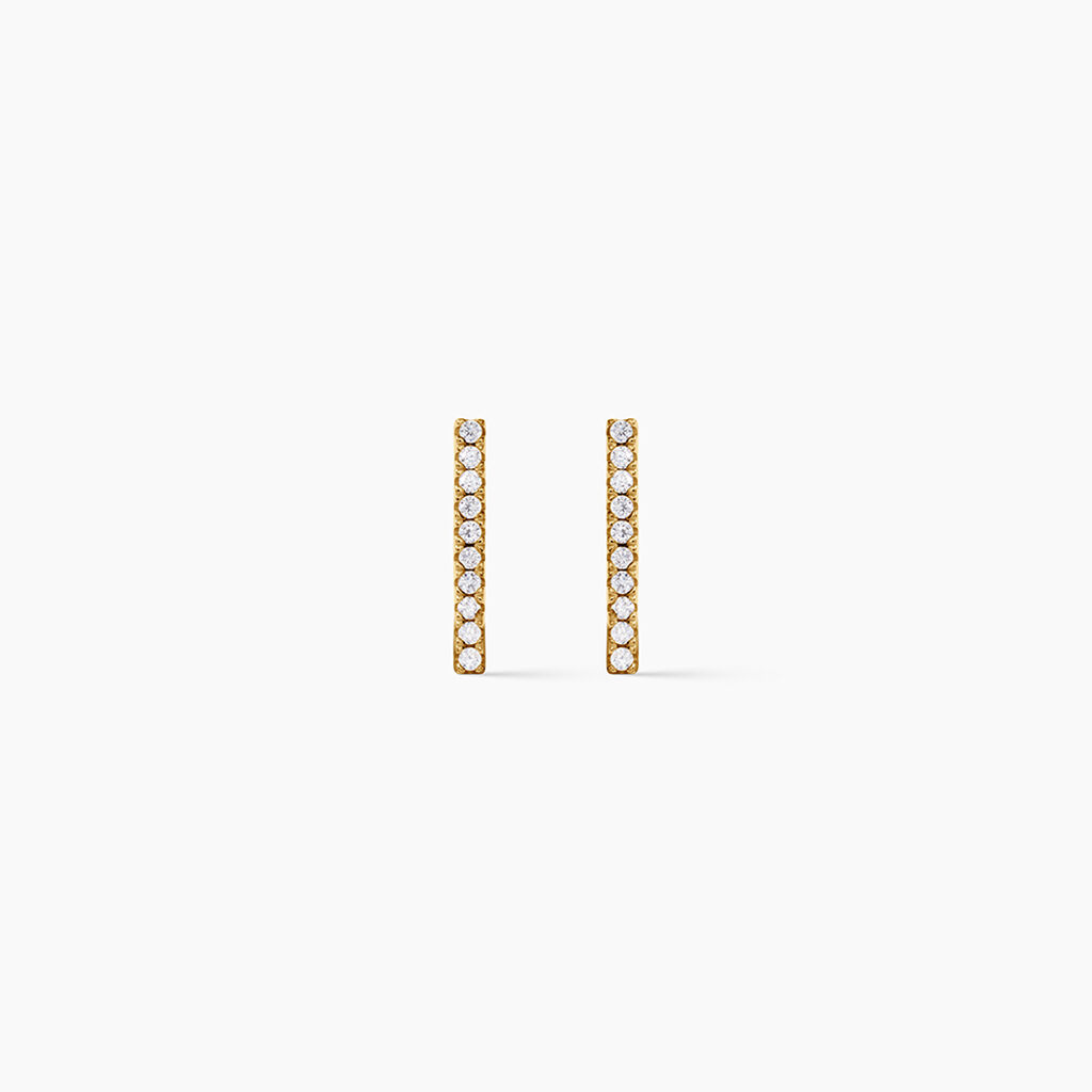 Boucles D'Oreilles Puces Priscilla Argent Dor&eacute; A L'Or 750/1000 Oxyde De Zirconium - Boucles d'oreilles fantaisie Femme | Histoire d&rsquo;Or