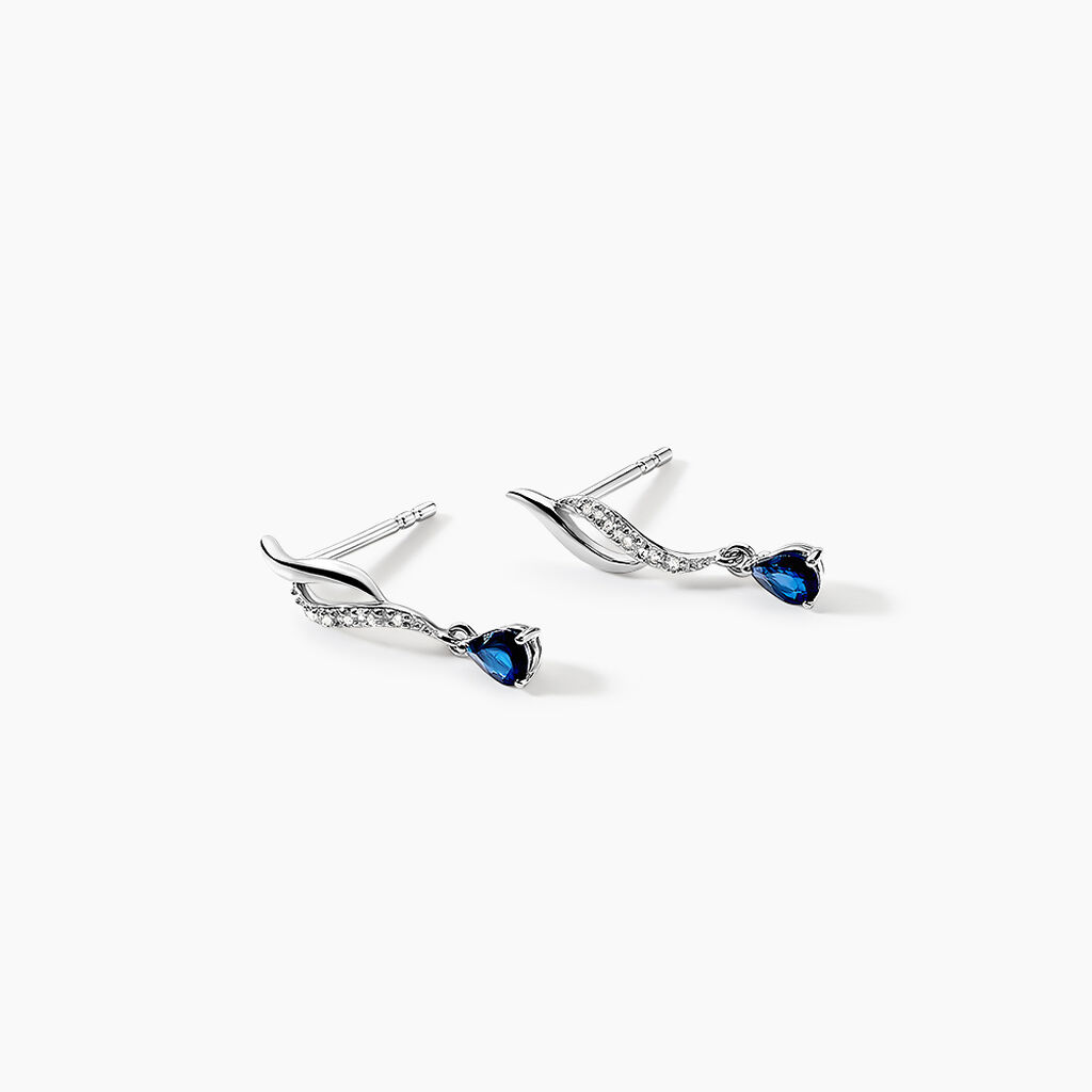 Boucles D'oreilles Puces Nolia Or Blanc Saphir Et Diamant - Boucles d'oreilles pendantes Femme | Histoire d’Or
