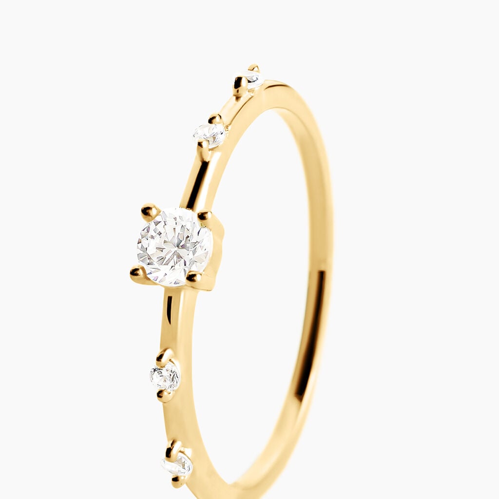 Bague Quanna Argent Dor&eacute; A L'Or 750/1000 Oxyde De Zirconium - Bagues de fian&ccedil;ailles ronde Femme | Histoire d&rsquo;Or