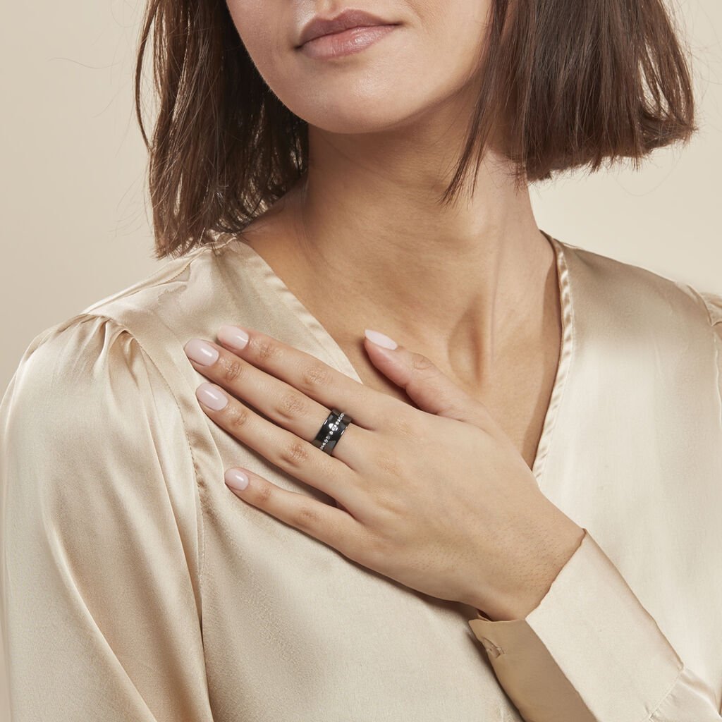 Bague Ceramik Design Argent Blanc Céramique Et Strass - Bagues avec pierre Femme | Histoire d’Or
