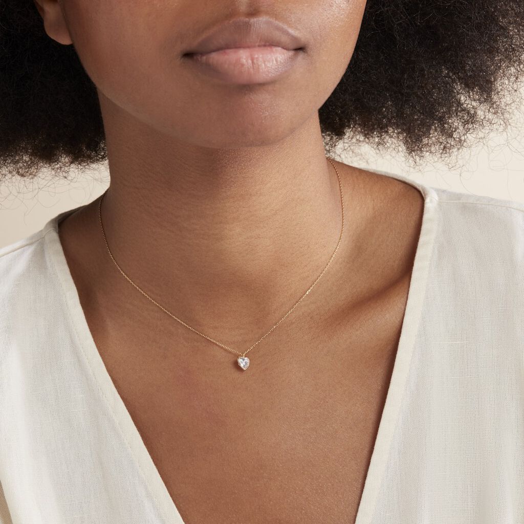 Collier Coeur Serti Clos Or Jaune Oxyde De Zirconium - Colliers Femme | Histoire d’Or