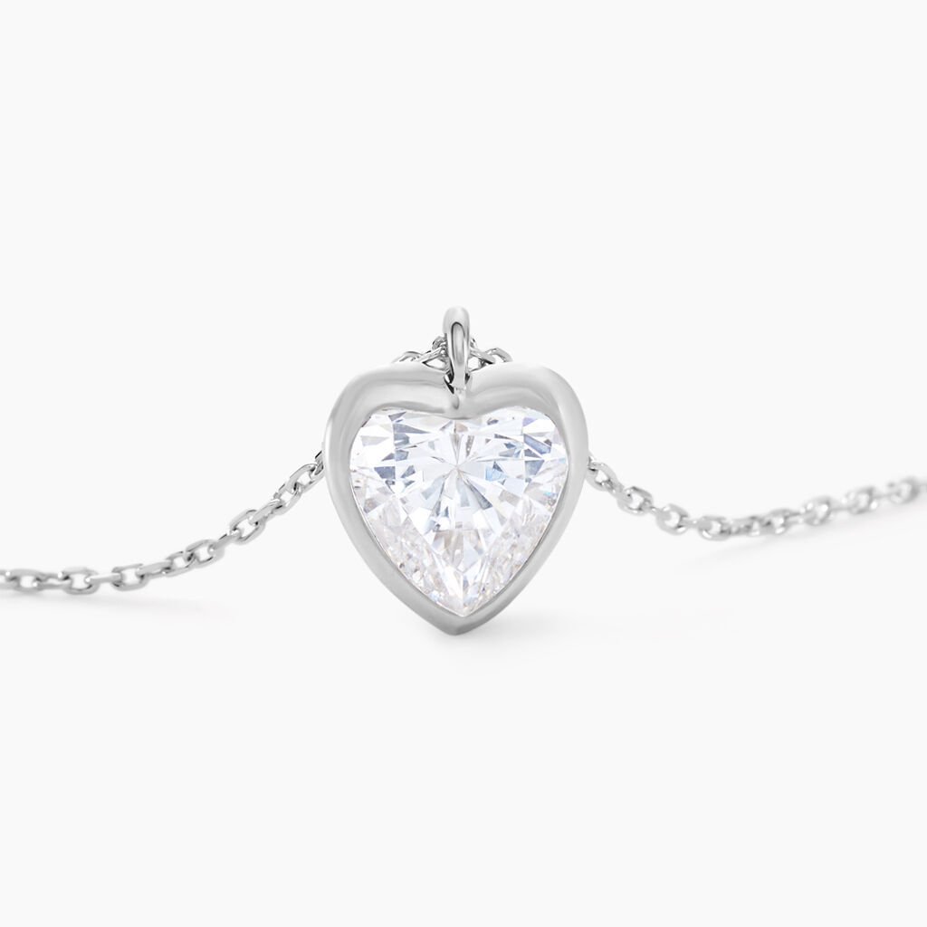 Collier Coeur Serti Clos Or Blanc Oxyde De Zirconium - Colliers Femme | Histoire d&rsquo;Or