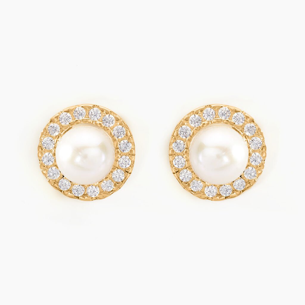 Boucles D'oreilles Puces Grizel Or Jaune Perle De Culture Et Oxyde - Clous d'oreilles Femme | Histoire d&rsquo;Or