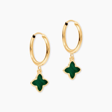 Creoles Lucky Gems Or Jaune Malachite - Boucles d'oreilles cr&eacute;oles Femme | Histoire d&rsquo;Or