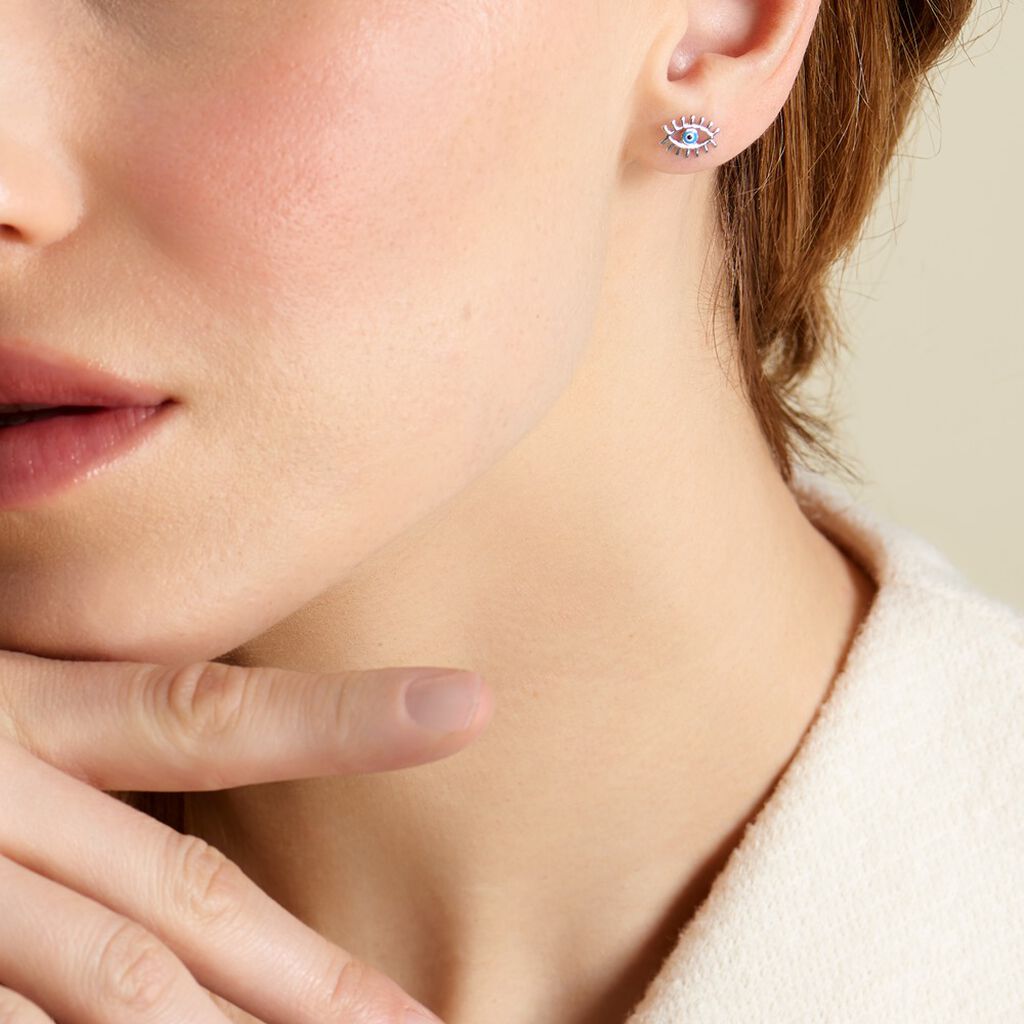 Boucles D'oreilles Puces Parad'eyes Argent Blanc - Boucles d'oreilles fantaisie Femme | Histoire d’Or