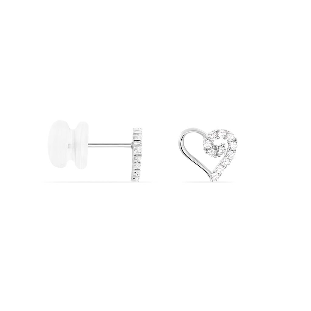 Boucles D'oreilles Puces Daria Cœur Or Blanc Oxyde De Zirconium - Clous d'oreilles Femme | Histoire d’Or