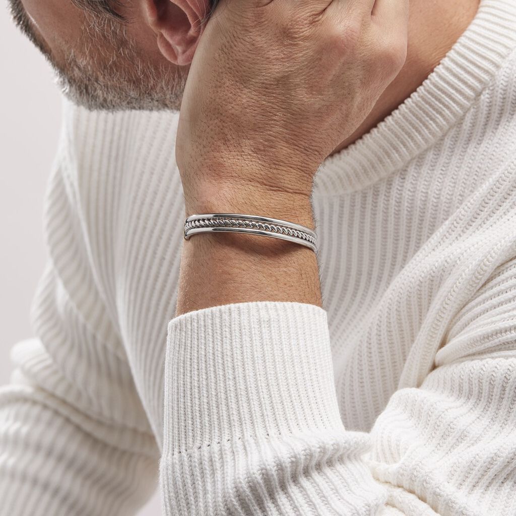 Bracelet Jonc Ouvert Acier Blanc Winnoc - Bracelets joncs Homme | Histoire d’Or