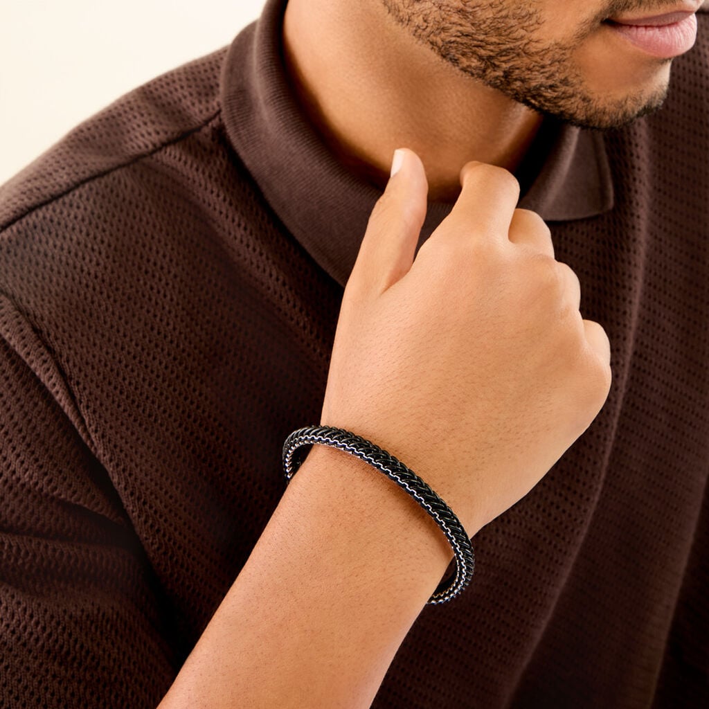 Bracelet Cuir De Vache Noir - Bracelets Tress&eacute;s Homme | Histoire d&rsquo;Or