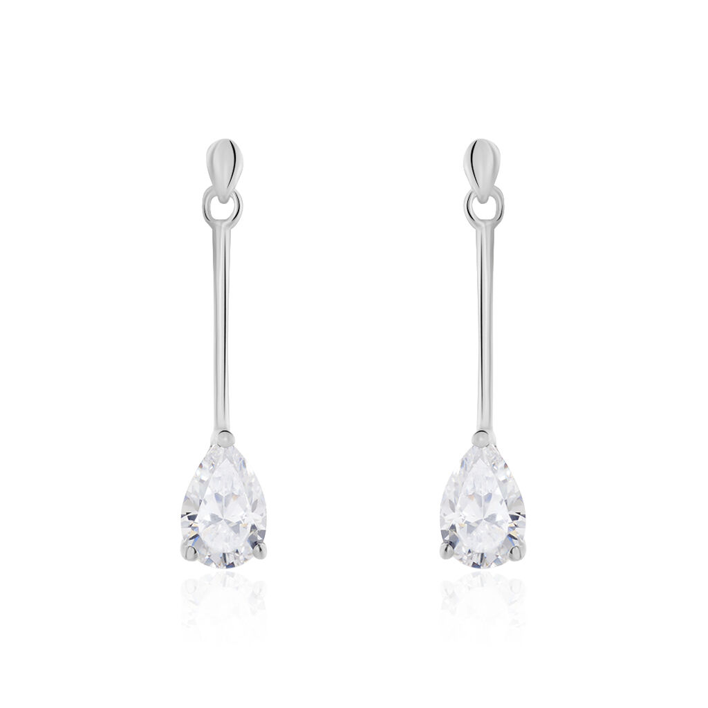 Boucles D'oreilles Pendantes Goutte Or Blanc Oxyde De Zirconium - Boucles d'oreilles pendantes Femme | Histoire d’Or