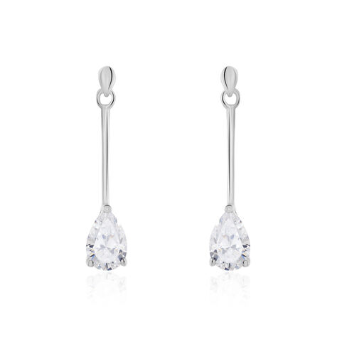 Boucles D'oreilles Pendantes Goutte Or Blanc Oxyde De Zirconium - Boucles d'oreilles pendantes Femme | Histoire d’Or