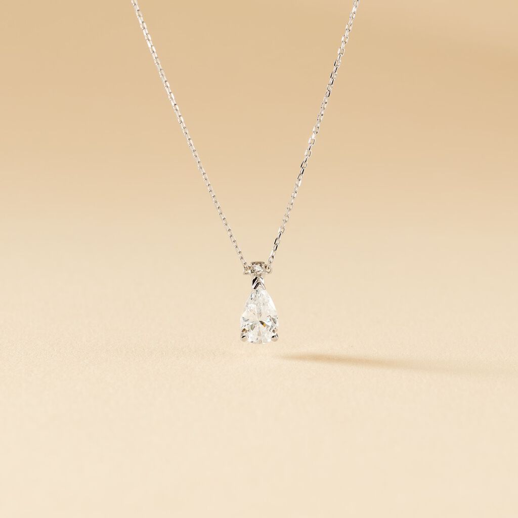 Collier Enis Or Blanc Oxyde De Zirconium Et Olivine - Colliers Femme | Histoire d&rsquo;Or