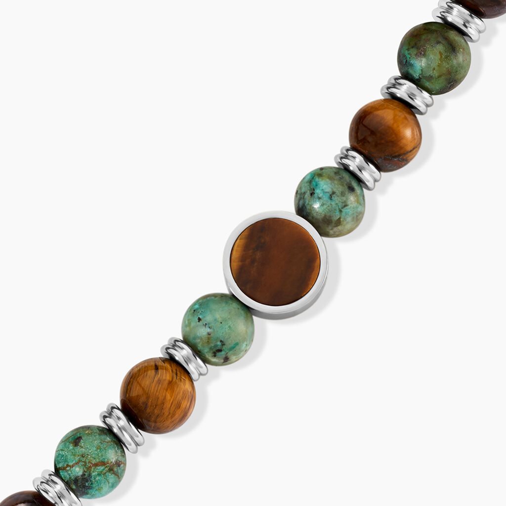 Bracelet Jourdan Archimedes Acier Argent&eacute; Oeil De Tigre Turquoise - F&ecirc;te des p&egrave;res Homme | Histoire d&rsquo;Or
