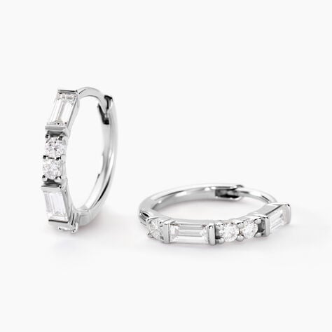 Cr&eacute;oles Taranis Or Blanc Diamant Synth&eacute;tique - Boucles d'oreilles cr&eacute;oles Femme | Histoire d&rsquo;Or