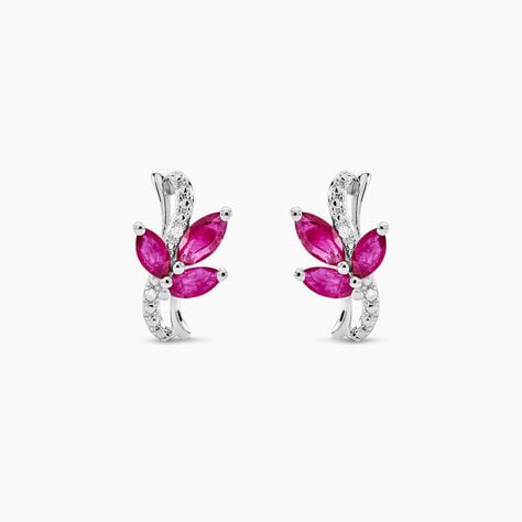 Boucles D'oreilles Puces Angie Or Blanc Diamant Et Rubis - Clous d'oreilles Femme | Histoire d&rsquo;Or