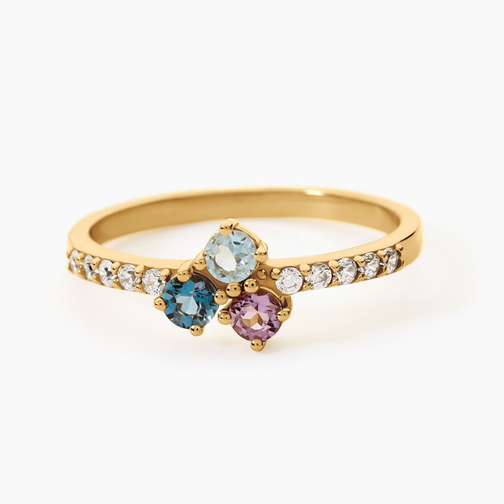Bague Joanne Argent Dor&eacute; A L'Or 750/1000 Topaze Am&eacute;thyste - Bagues avec pierre Femme | Histoire d&rsquo;Or