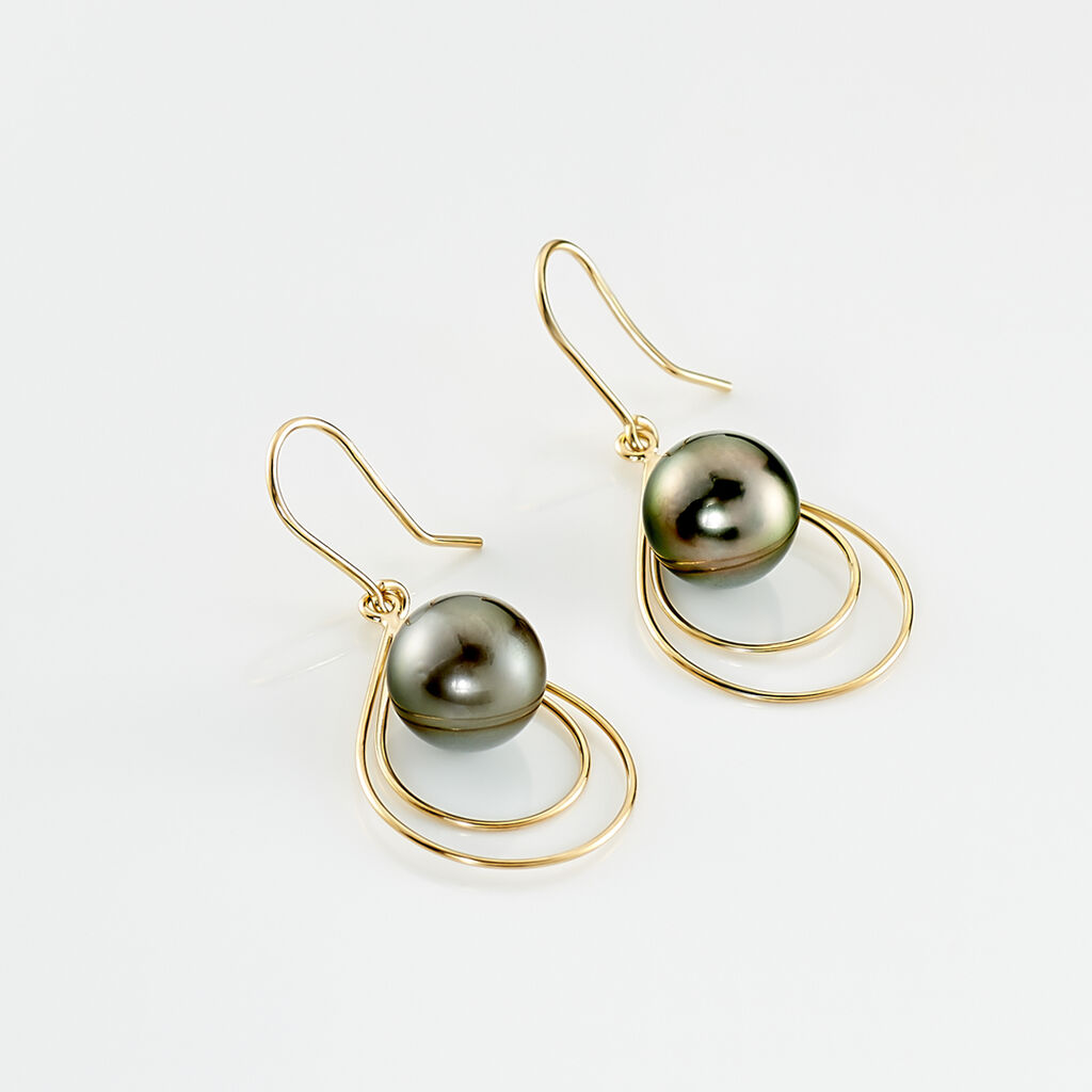 Boucles D'oreilles Pendantes Martyna Or Jaune Perle De Tahiti - Boucles d'oreilles pendantes Femme | Histoire d’Or
