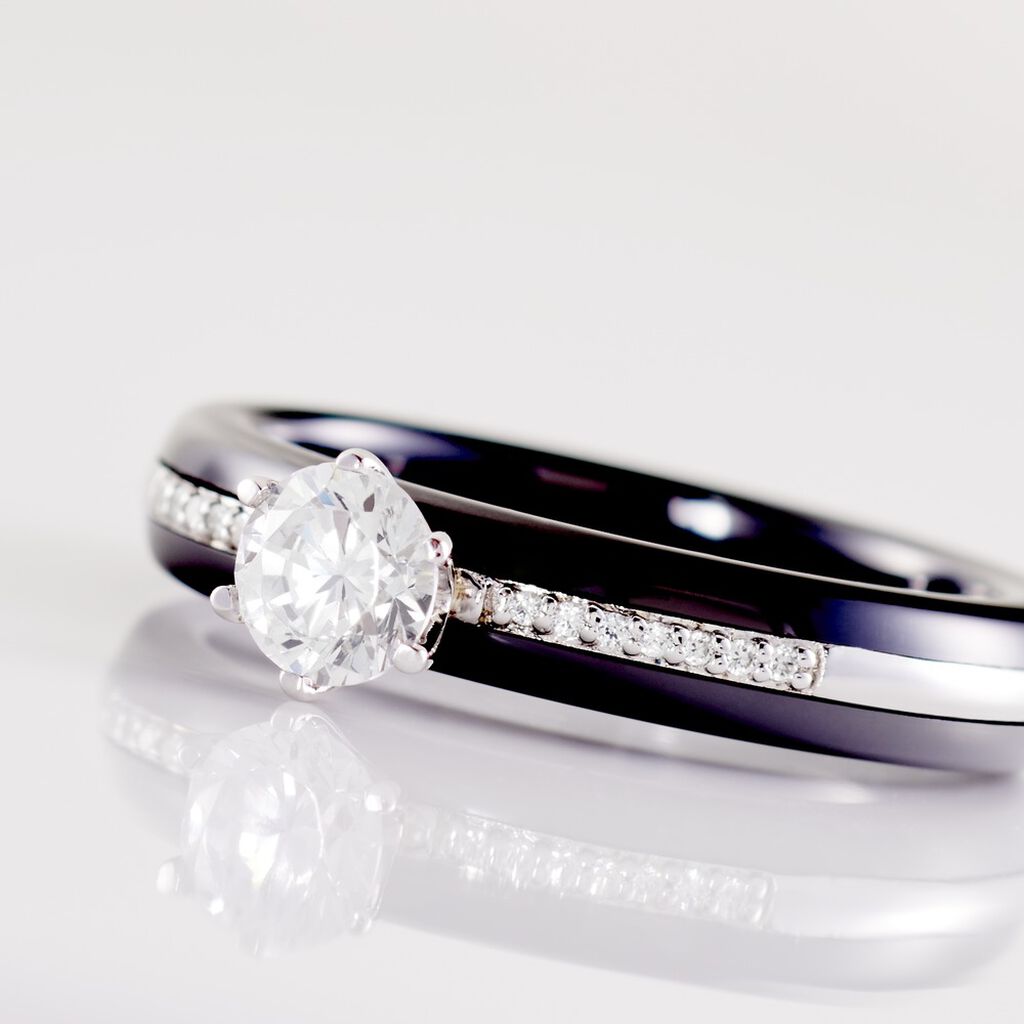 Bague Solitaire Ceramik Design Argent  Oxyde De Zirconium Et Céramique - Bagues solitaires Femme | Histoire d’Or