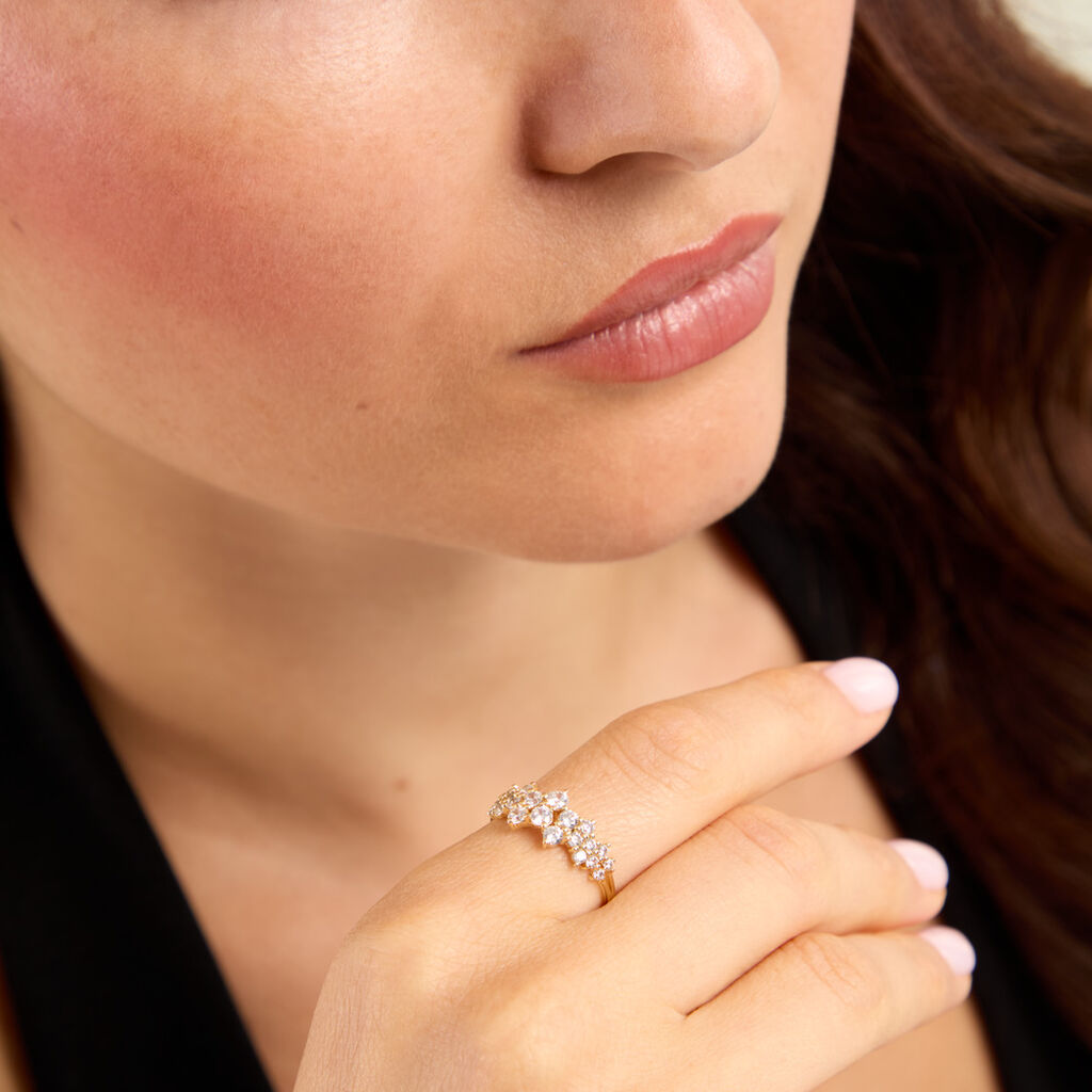 Bague Tokyo 2 Argent Dor&eacute; A L'Or 750/1000 Oxyde De Zirconium - Bagues avec pierre Femme | Histoire d&rsquo;Or
