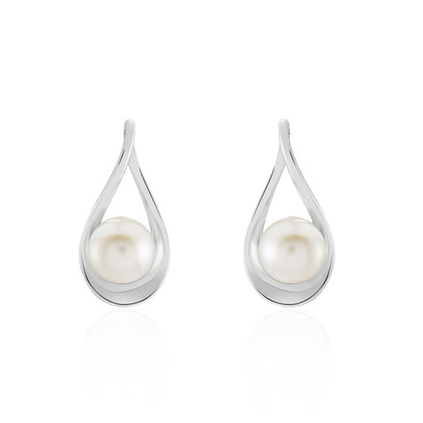 Boucles D'oreilles Pendantes Loren Argent Blanc Perle De Culture - Boucles d'oreilles fantaisie Femme | Histoire d’Or