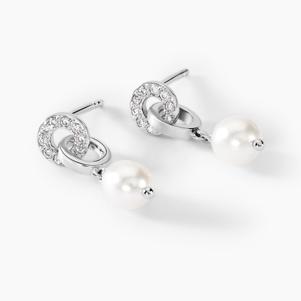 Boucles D'oreilles Pendantes Gaetane Argent Blanc Perle Oxyde - Boucles d'oreilles fantaisie Femme | Histoire d’Or