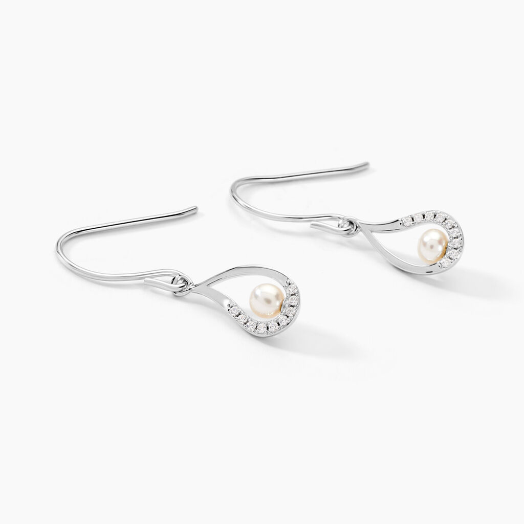 Boucles D'oreilles Pendantes Akiko Argent  Perle De Culture Et Oxyde - Boucles d'oreilles fantaisie Femme | Histoire d’Or