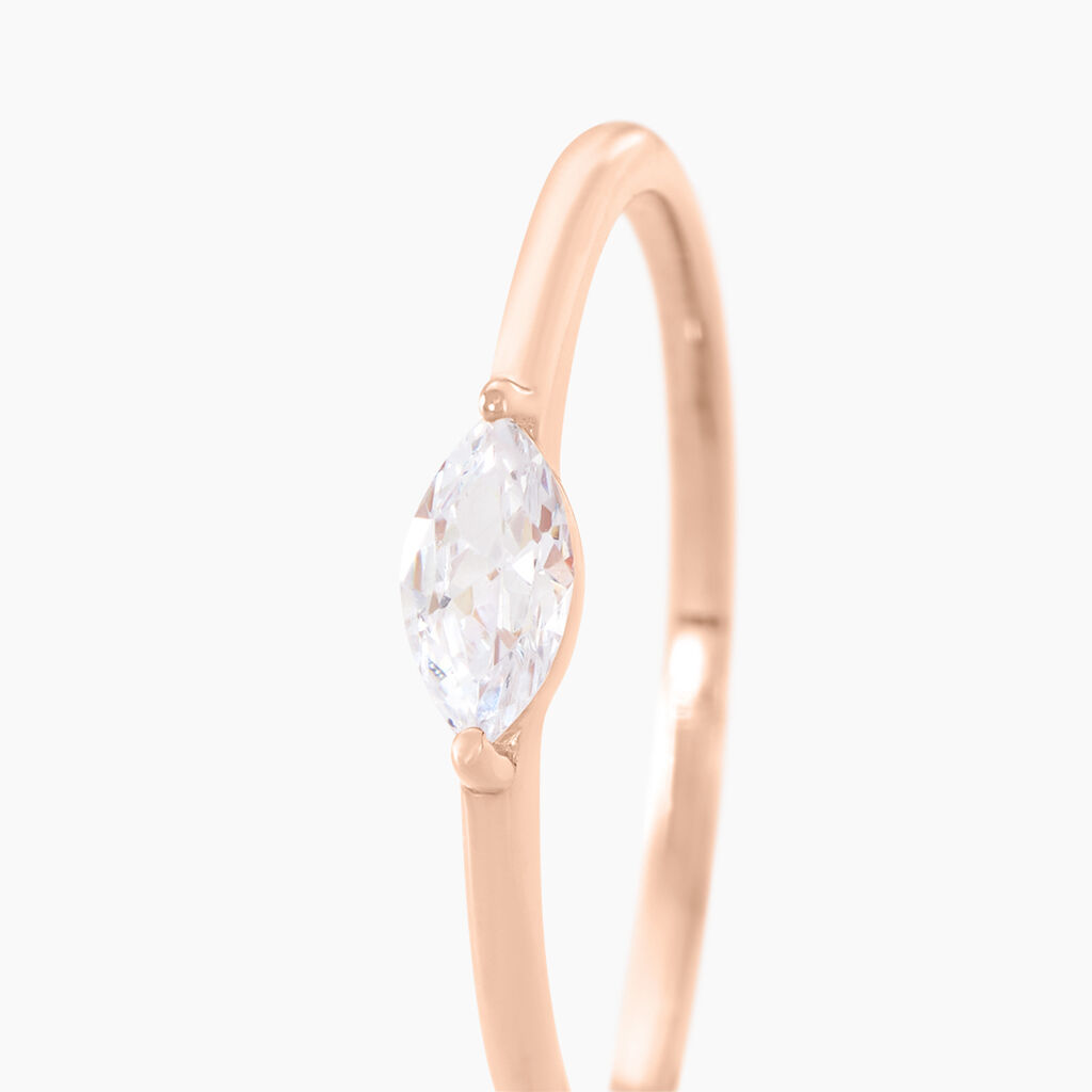 Bague Navette Argent Rose Oxyde De Zirconium - Bagues solitaires Femme | Histoire d’Or