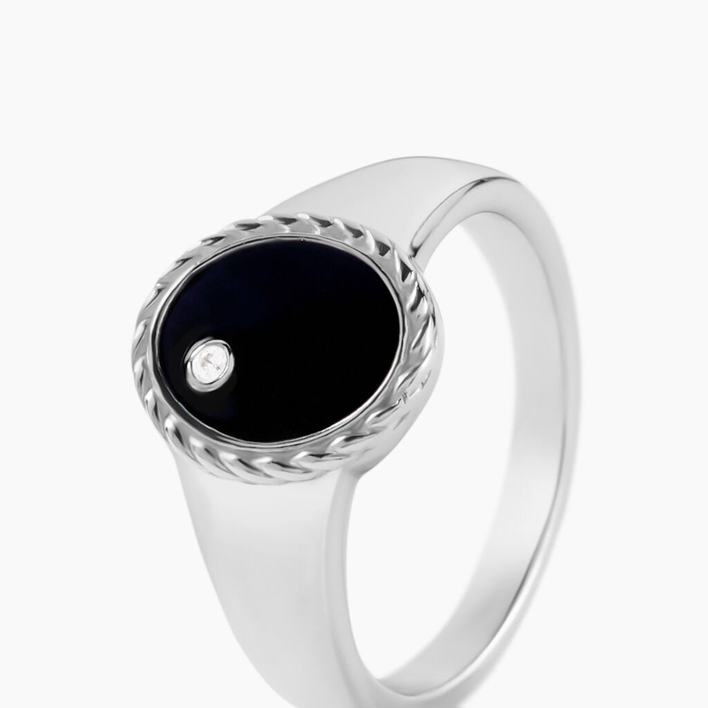 Bague Argent Blanc Lugus Email Et Oxyde De Zirconium - Bagues avec pierre Femme | Histoire d’Or