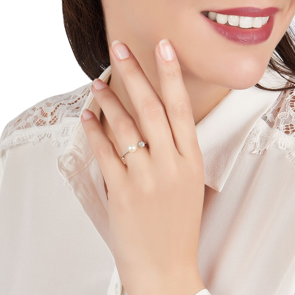 Bague Shannone Or Jaune Perle De Culture Et Oxyde De Zirconium - Bagues avec pierre Femme | Histoire d’Or