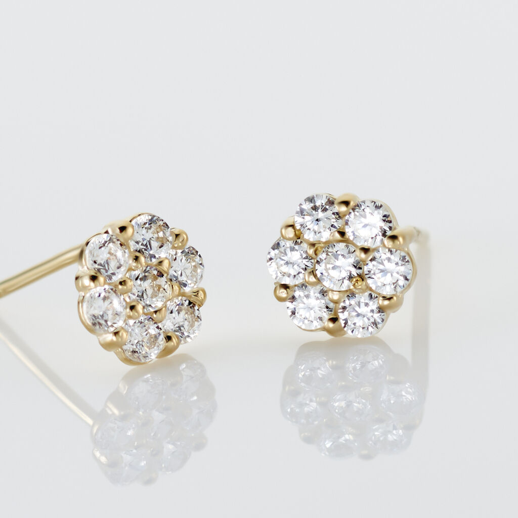 Boucles D'oreilles Puces Eleanor Fleur Or Jaune Oxyde De Zirconium - Clous d'oreilles Femme | Histoire d’Or