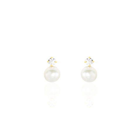 Boucles D'oreilles Puces Eolande Or Jaune Perle De Culture - Clous d'oreilles Femme | Histoire d’Or