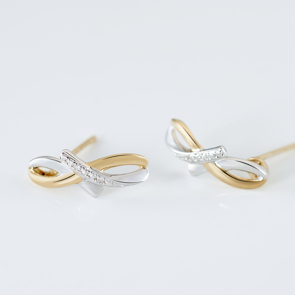 Boucles D'oreilles Puces Soukayna Or Bicolore Diamant - Clous d'oreilles Femme | Histoire d’Or