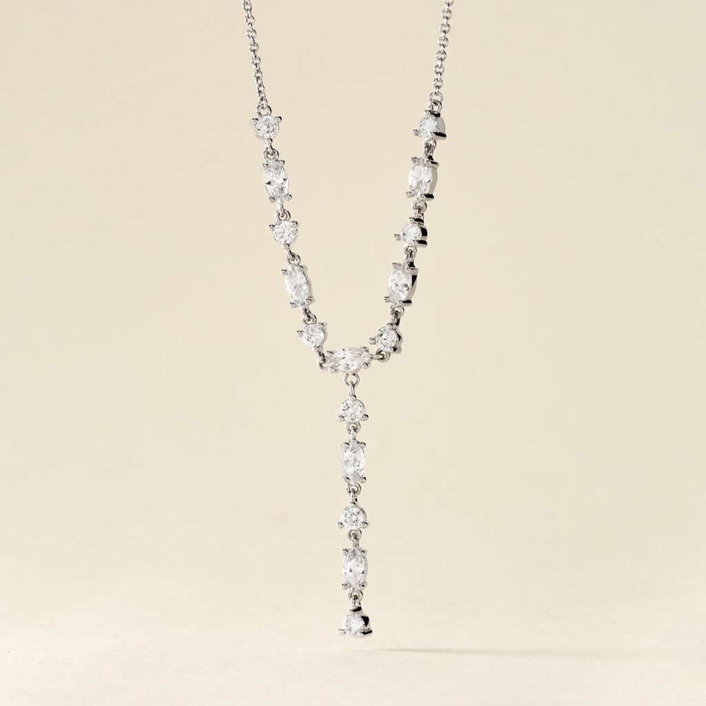 Collier Cravate Argent Blanc Shiny Nights Oxyde De Zirconium - Colliers Femme | Histoire d’Or