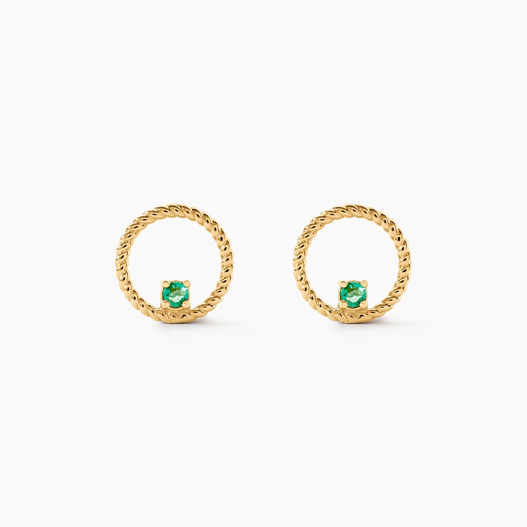 Boucles D'Oreilles Puces Eimhir Or Jaune Emeraude - Clous d'oreilles Femme | Histoire d&rsquo;Or