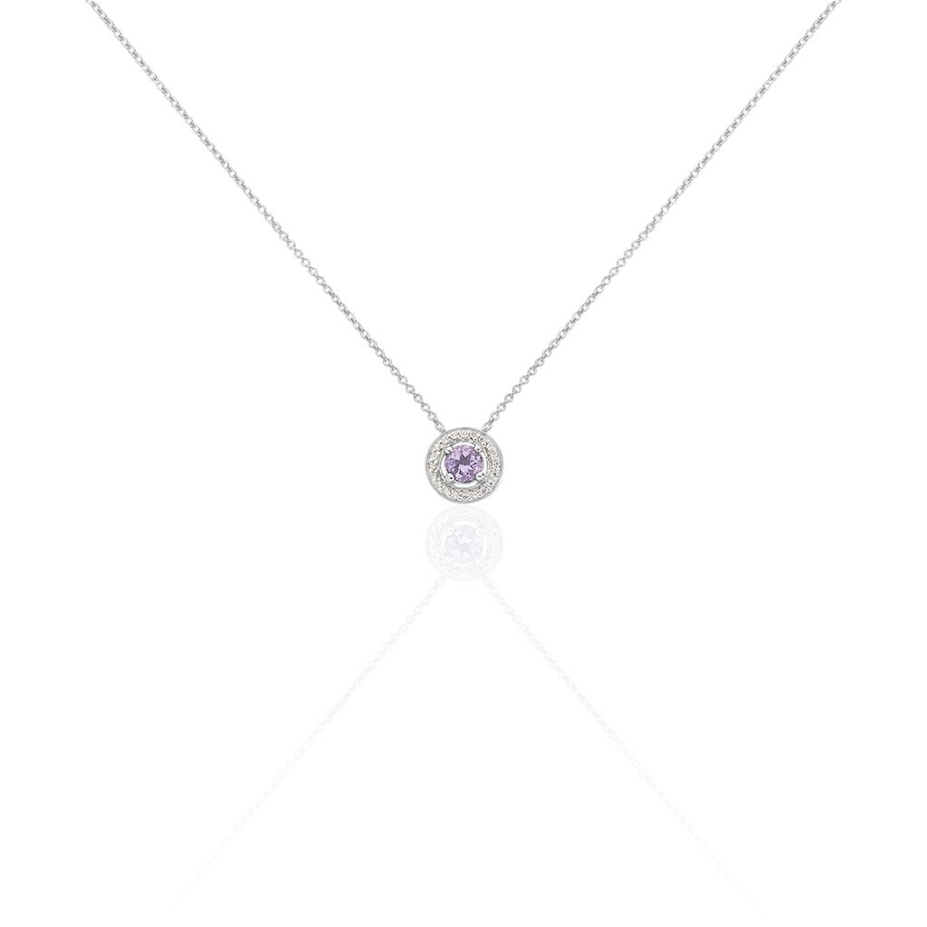 Collier Priscillya Or Blanc Amethyste Et Oxyde De Zirconium - Colliers Femme | Histoire d&rsquo;Or