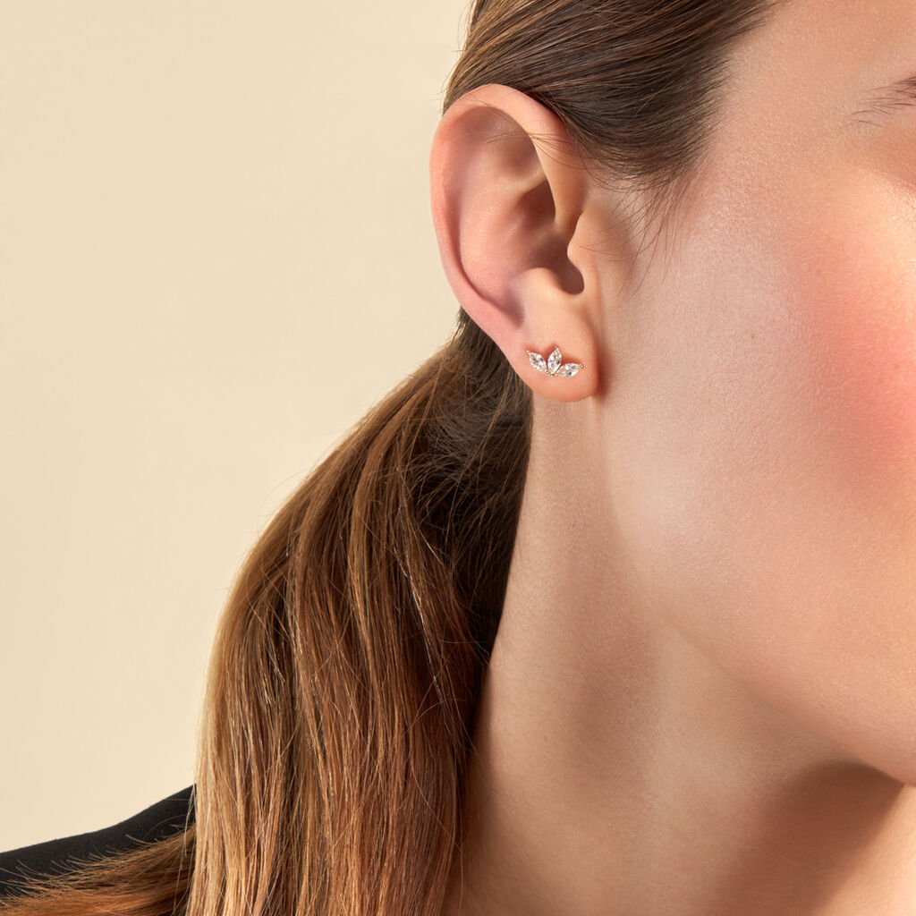 Boucles D'oreilles Puces Marquise Or Jaune Oxyde De Zirconium - Clous d'oreilles Femme | Histoire d’Or