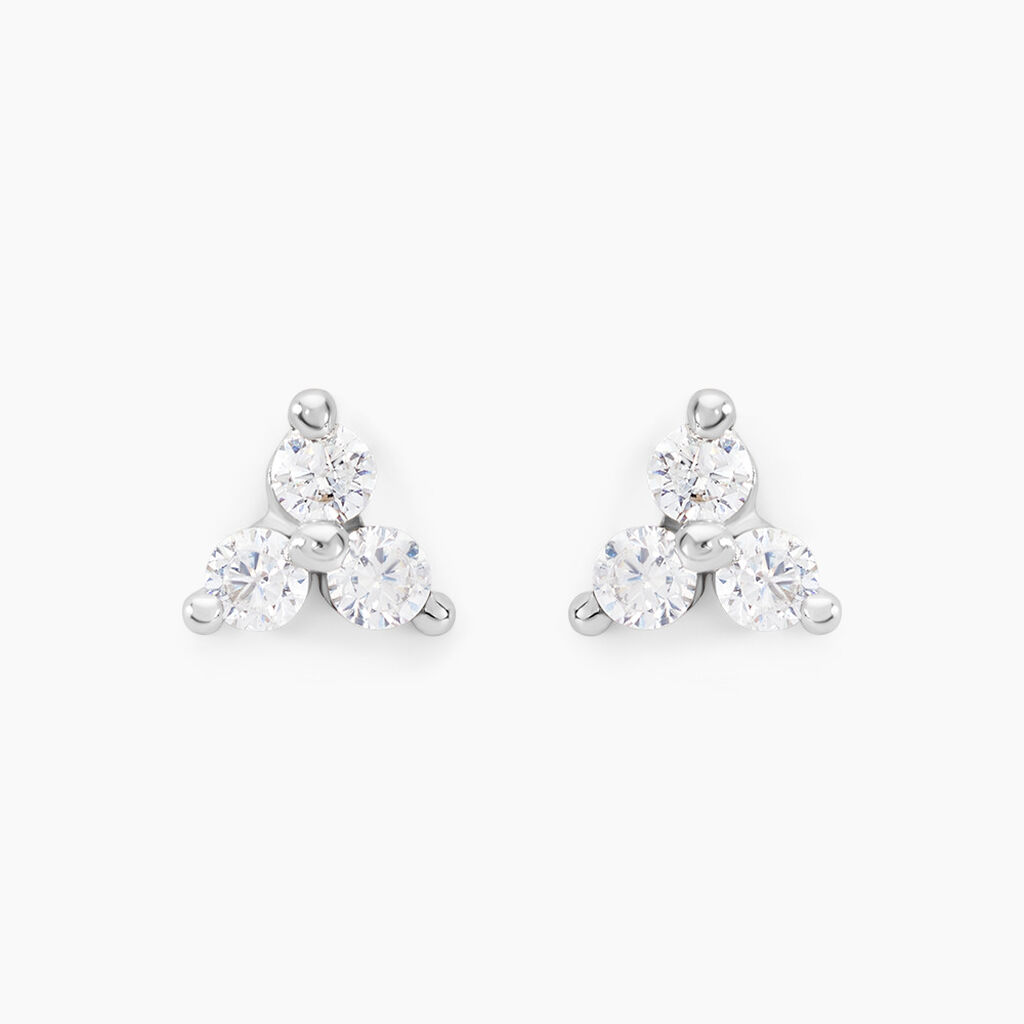 Boucles D'oreilles Puces Eleanor Fleur Or Blanc Oxyde De Zirconium - Clous d'oreilles Femme | Histoire d’Or