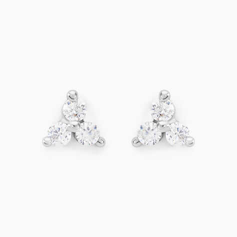 Boucles D'oreilles Puces Eleanor Fleur Or Blanc Oxyde De Zirconium - Clous d'oreilles Femme | Histoire d’Or