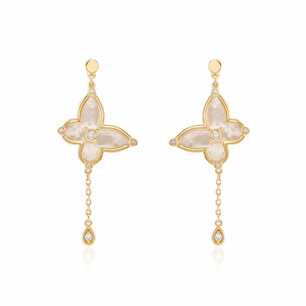 Boucles D'oreilles Pendantes Areli Plaque Or Dor&eacute; Nacre Oxyde - Boucles d'oreilles pendantes Femme | Histoire d&rsquo;Or