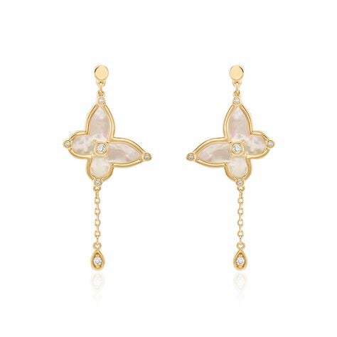 Boucles D'oreilles Pendantes Areli Plaque Or Dor&eacute; Nacre Oxyde - Boucles d'oreilles pendantes Femme | Histoire d&rsquo;Or