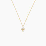 Collier Arene Croix Or Jaune Oxyde De Zirconium - Cadeaux de bapt&ecirc;me Famille | Histoire d&rsquo;Or