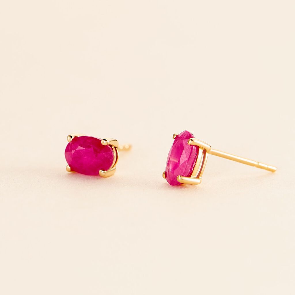 Boucles D'oreilles Puces Ovale Or Jaune Rubis - Clous d'oreilles Femme | Histoire d’Or