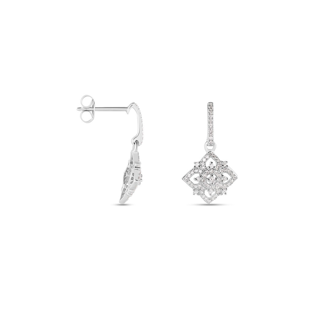 Boucles D'oreilles Pendantes Ros&eacute;e Or Blanc Diamant - Boucles d'oreilles pendantes Femme | Histoire d&rsquo;Or