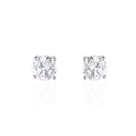 Boucles D'oreilles Puces 4 Griffes Or Blanc Diamant Synthetique - Clous d'oreilles Femme | Histoire d’Or